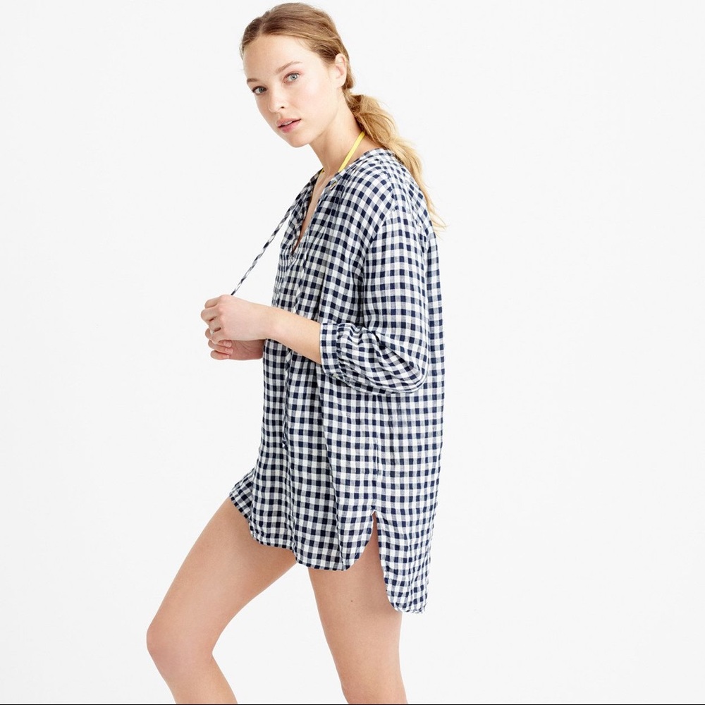 J Crew Gingham Linen Tunic size Medium